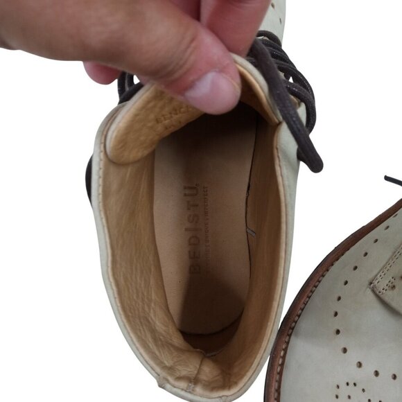 Bed Stu Benchmade Chelsea Lace Up Ankle Boots Size 8 Leather Beige Brogue Combat - Picture 13 of 16